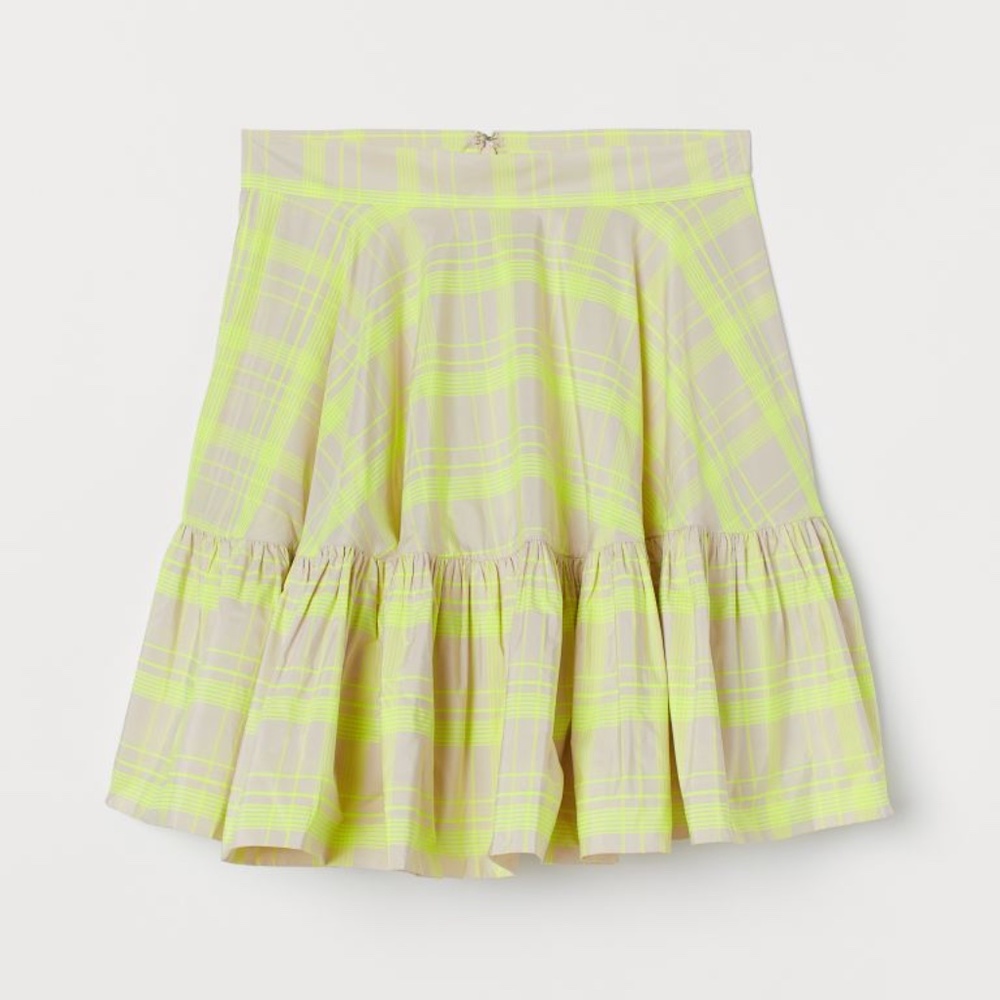 H&M beige and neon yellow tartan flared skirt NWT
